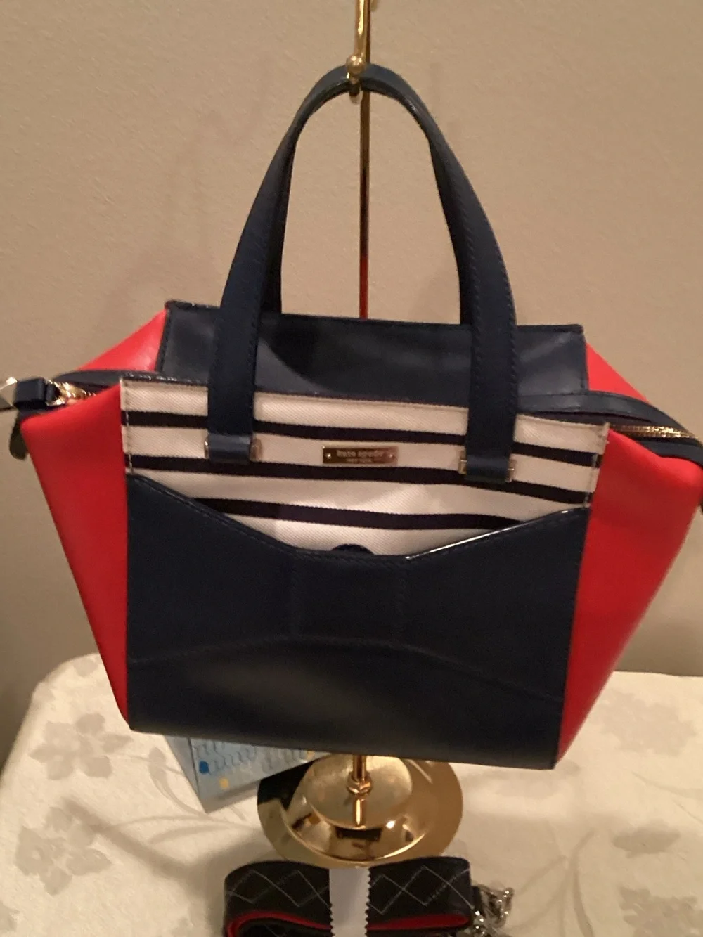 Kate Spade 2 Park Avenue Small Beau Bag Satchel-Nautical Navy/Red Striped.